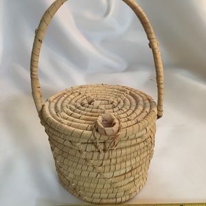 Vintage Wicker Basket with Attached Lid